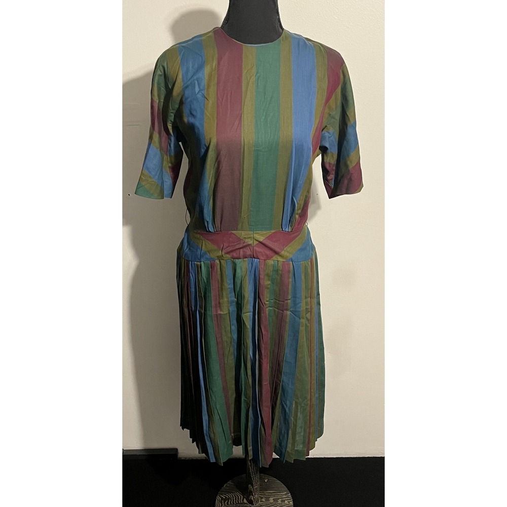 Vintage Jeanne Dress Womens‎ 14 Multicolor Stripe Pleated Midi Skirt 80s